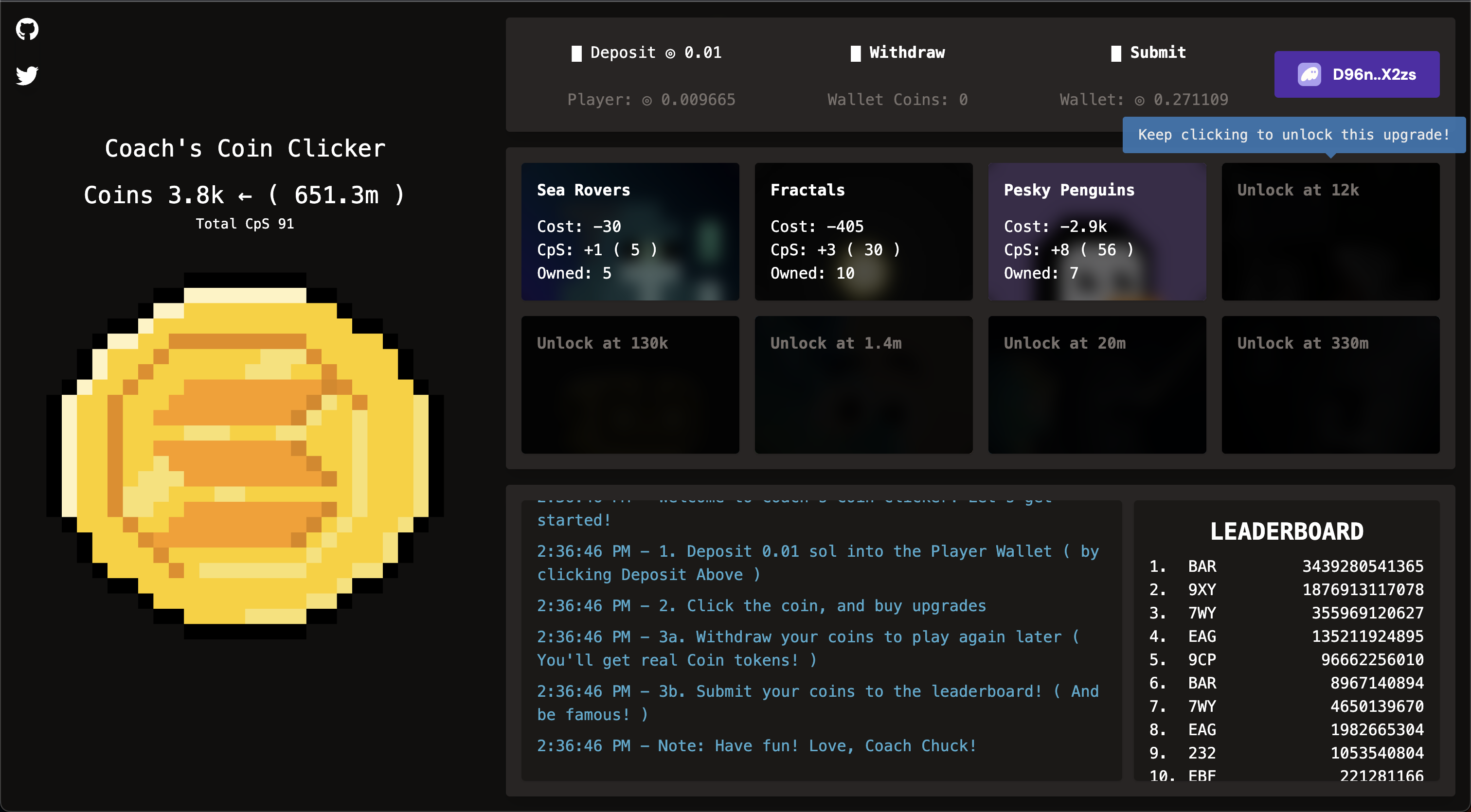 Solana based clicker game.